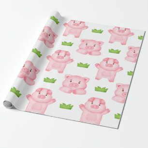 Cute Watercolor Pig Wrapping Paper