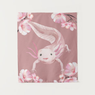 Cute Watercolor Pink Axolotl Tapestry