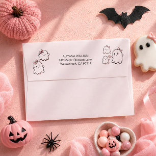 Cute Watercolor Pink Boo Baby Shower Envelope