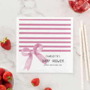Cute Watercolor Pink Bow Baby Shower Napkin