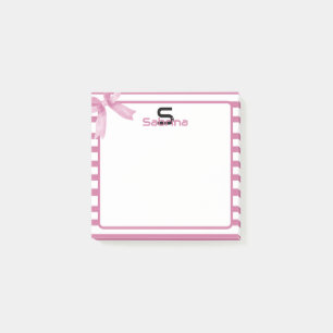Cute Watercolor Pink Bow Stripes Post-it Notes