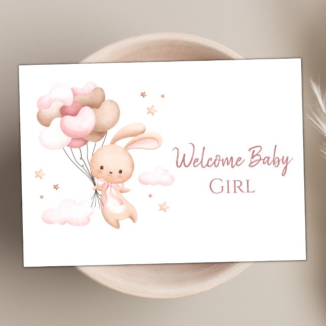 Cute Watercolor Pink Bunny Modern Welcome Baby Card (Creator Uploaded)