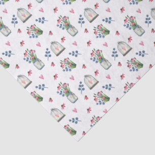 Cute Watercolor Pink Coneflowers & Hearts Tissue Paper