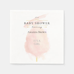Cute Watercolor Pink Cotton Candy Baby Shower Napkin