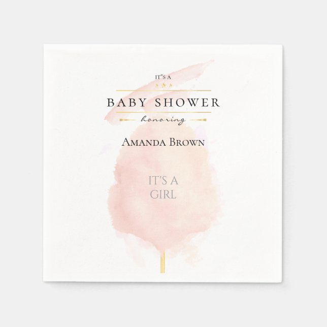 Cute Watercolor Pink Cotton Candy Baby Shower Napkin (Front)