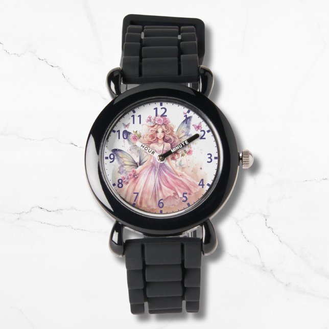 Cute Watercolor Pink Fairy Girly Butterflies Watch (Creator Uploaded)