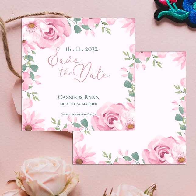 Cute Watercolor Pink Floral Wedding Save the Date (Cute Watercolor Pink Floral Wedding Save the Date)