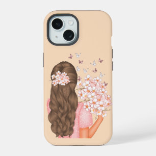 cute Watercolor Pink Flowers Monogramed for her iPhone 15 Case
