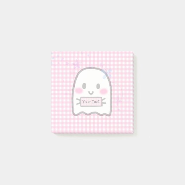 Cute Watercolor Pink Ghost Name Post-It Notes (Front)