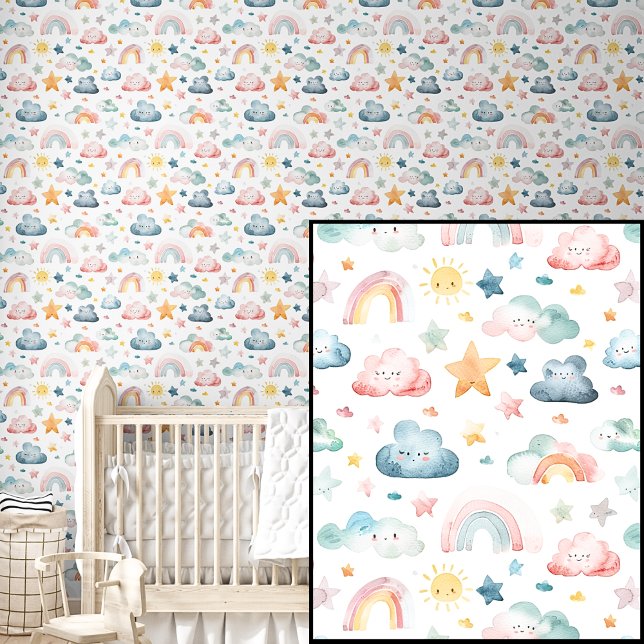 Cute Watercolor Pink Green Blue Rainbows Stars Sun Wallpaper (Creator Uploaded)