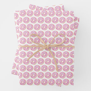 Cute Watercolor Pink Sprinkle Donuts Pattern Wrapping Paper Sheet