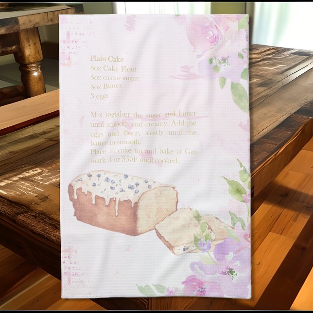 Cute Watercolor Plain Cake Recipe Tea Towel (Creator Uploaded)