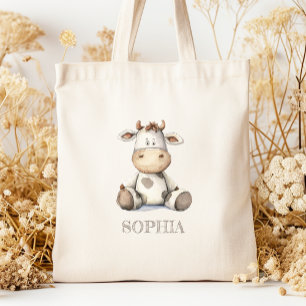 Cute Watercolor Plush Cow Personalised Kids' Tote Bag