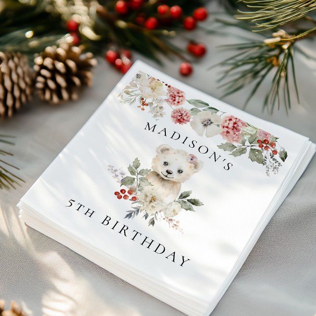 Cute Watercolor Polar Bear Birthday Party Napkin (Creator Uploaded)