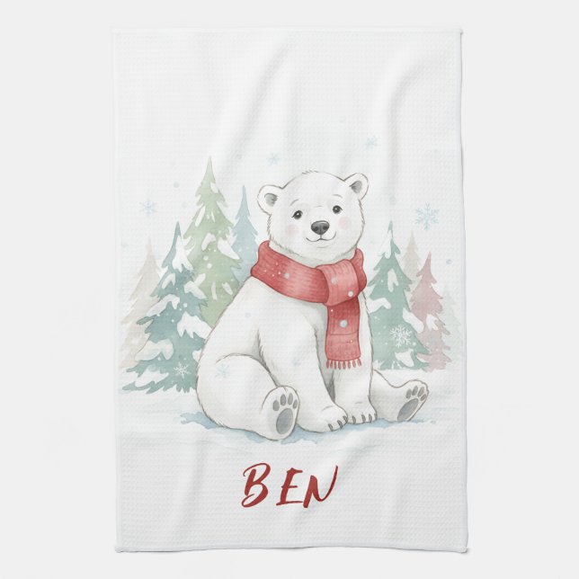 Cute watercolor Polar Bear Tea Towel (Vertical)