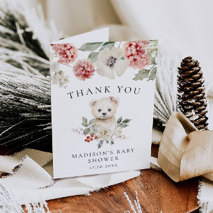 Cute Watercolor Polar Bear Winter Baby Shower Thank You Card
