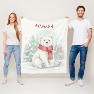 Cute watercolor Polar Bear Winter  Fleece Blanket