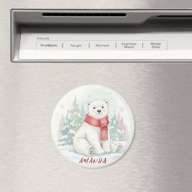 Cute watercolor Polar Bear Winter  Magnet (In Situ (Dishwasher))