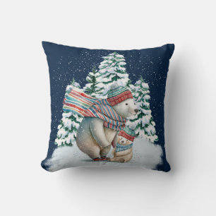 Cute Watercolor Polar Bears Cushion