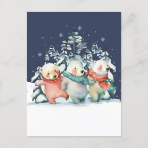 Cute Watercolor Polar Bears Postcard
