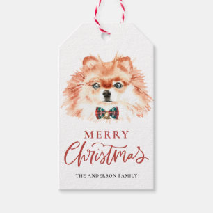 Cute Watercolor Pomeranian Dog Merry Christmas Gift Tags