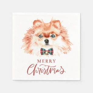 Cute Watercolor Pomeranian Dog Merry Christmas Napkin