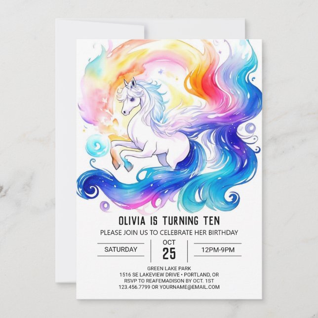 Cute Watercolor Pony Wonderland Birthday Invitation (Front)
