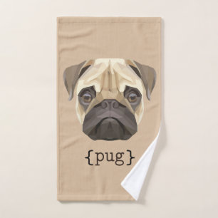 Cute Watercolor Pug Face Definition Bath Towel Set