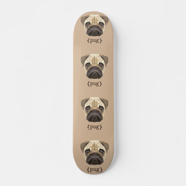 Cute Watercolor Pug Face Definition Skateboard (Front)