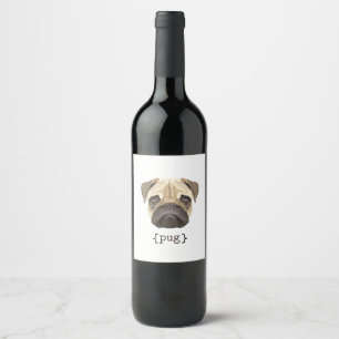 Cute Watercolor Pug Face Definition Wine Label