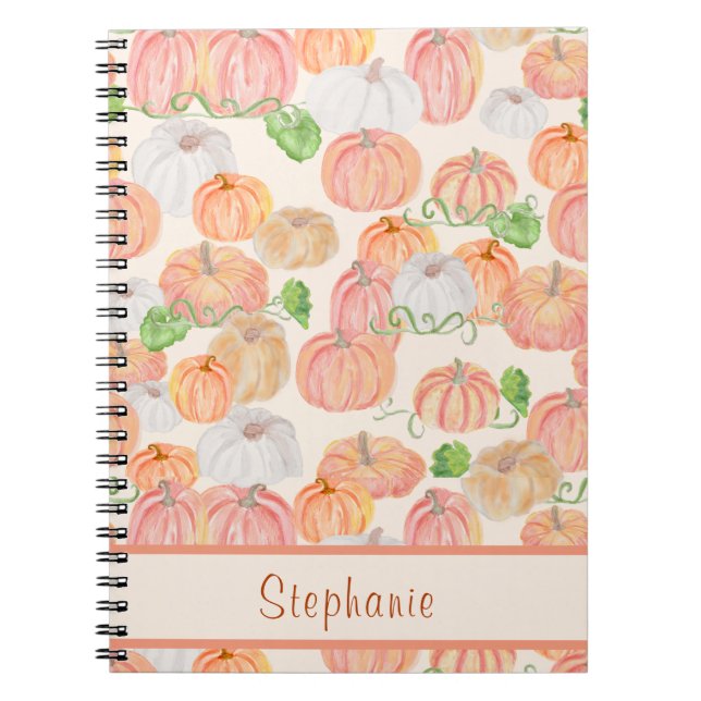 Cute Watercolor Pumpkin Patch custom name Notebook (Front)