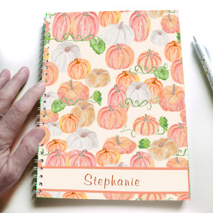 Cute Watercolor Pumpkin Patch custom name Notebook