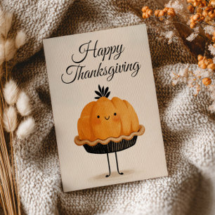 Cute Watercolor Pumpkin Pie Happy Thanksgiving Postcard