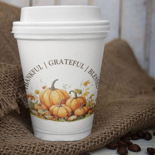 Cute Watercolor Pumpkin Thankful Grateful Blessed Paper Cups (Creator Uploaded)