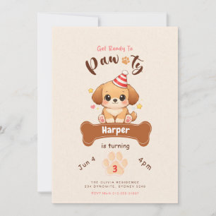 Cute Watercolor Puppy Dog Pet Pawty Birthday Invitation