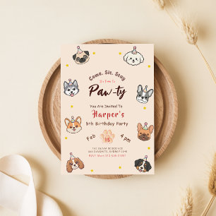 Cute Watercolor Puppy Dog Pet Pawty Birthday Party Invitation