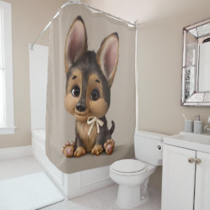 Cute Watercolor Puppy Dog Tan Shower Curtain