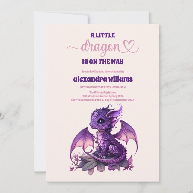 Cute Watercolor Purple Dragon Baby Shower Invitation (Front)