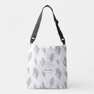 Cute Watercolor Purple Iris Cottagecore Teacher Crossbody Bag