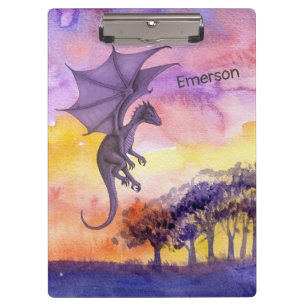 Cute Watercolor Purple Magical Flying Dragon Clipboard