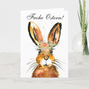 Cute Watercolor Rabbit Bunny Hare Easter Floral Thank You Card