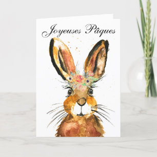 Cute Watercolor Rabbit Bunny Hare Easter Floral Thank You Card