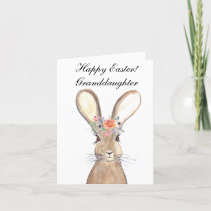 Cute Watercolor Rabbit Bunny Hare Easter Floral Thank You Card