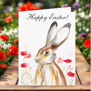 Cute Watercolor Rabbit Bunny Hare Easter Floral Thank You Card