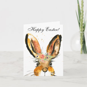 Cute Watercolor Rabbit Bunny Hare Easter Floral Thank You Card