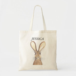 Cute Watercolor Rabbit Bunny Hare Easter Floral Tote Bag