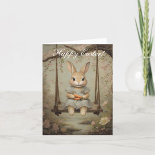 Cute Watercolor Rabbit Bunny Vintage Easter Floral Thank You Card