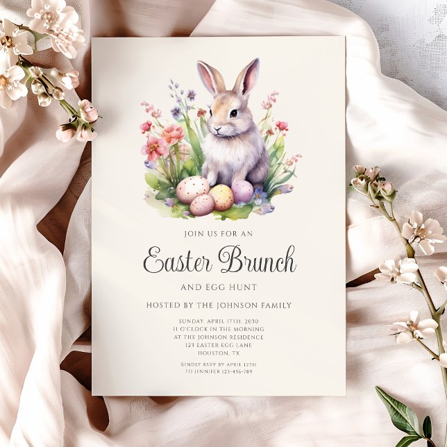 Cute Watercolor Rabbit Easter Brunch  Invitation (Cute Watercolor Rabbit Easter Brunch Invitation)