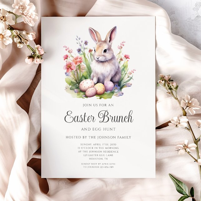 Cute Watercolor Rabbit Easter Brunch  Invitation (Cute Watercolor Rabbit Easter Brunch Invitation)