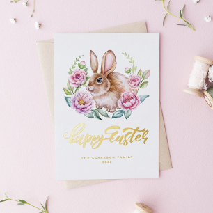 Cute Watercolor Rabbit Floral Wreath Happy Easter